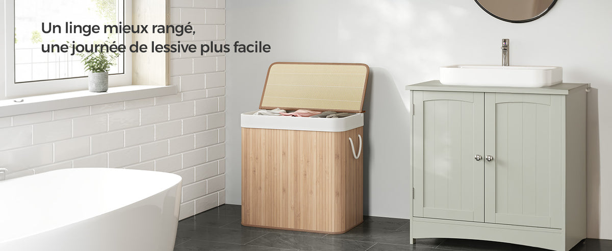 Bamboo Laundry Basket with Liner — Sturdy X-Frame Hamper