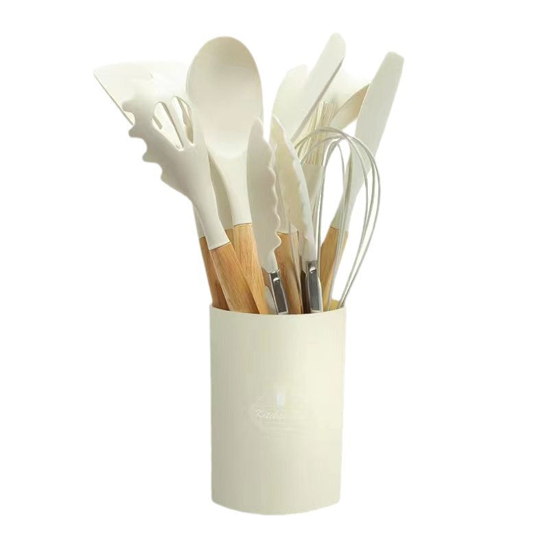 12-Piece Silicone Kitchen Utensil Set with Wooden Handles