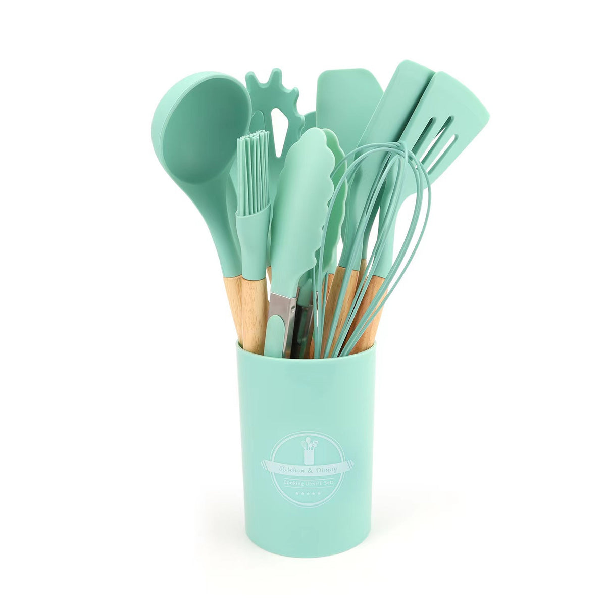 12-Piece Silicone Kitchen Utensil Set with Wooden Handles