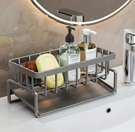 Black Stainless Steel Sink Caddy with Dishcloth Holder