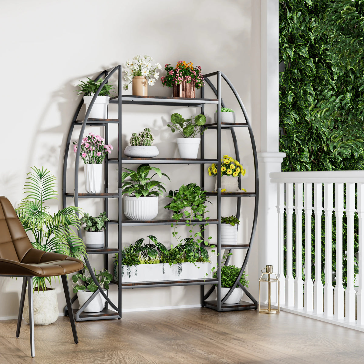 Premium Half-Moon Metal Plant Stand — 5-Tier Industrial Shelf