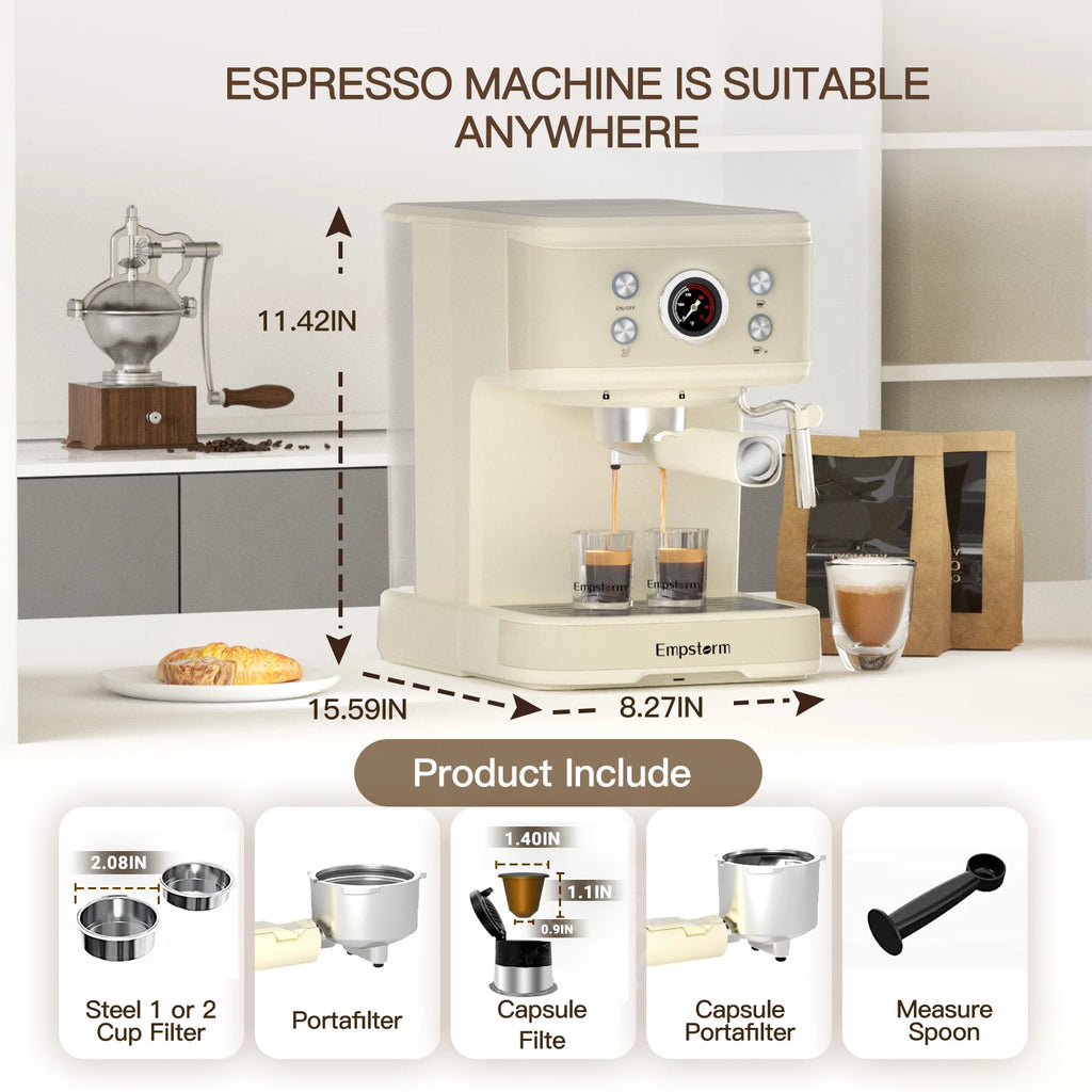 Empstorm 20-Bar Espresso Machine with Milk Frother