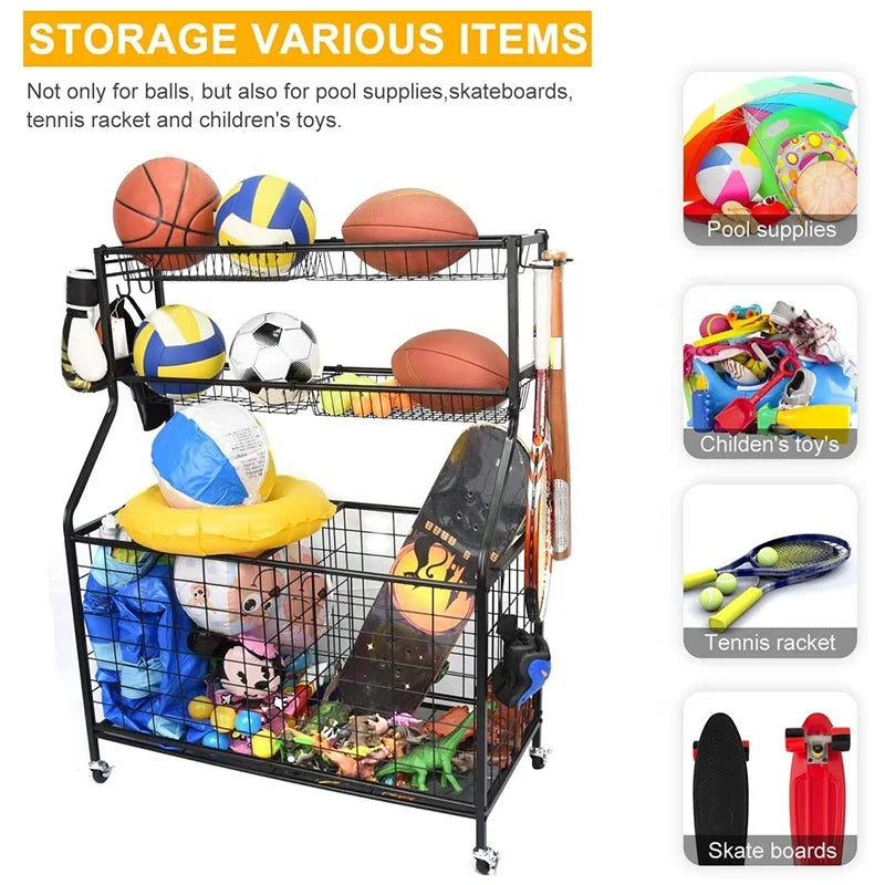 3-Tier Basketball Equipment Storage Rack