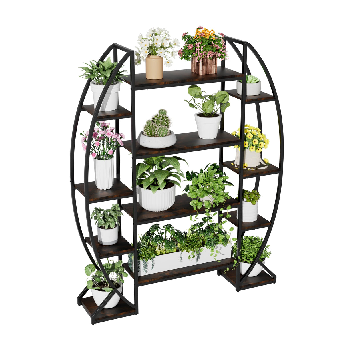 Premium Half-Moon Metal Plant Stand — 5-Tier Industrial Shelf