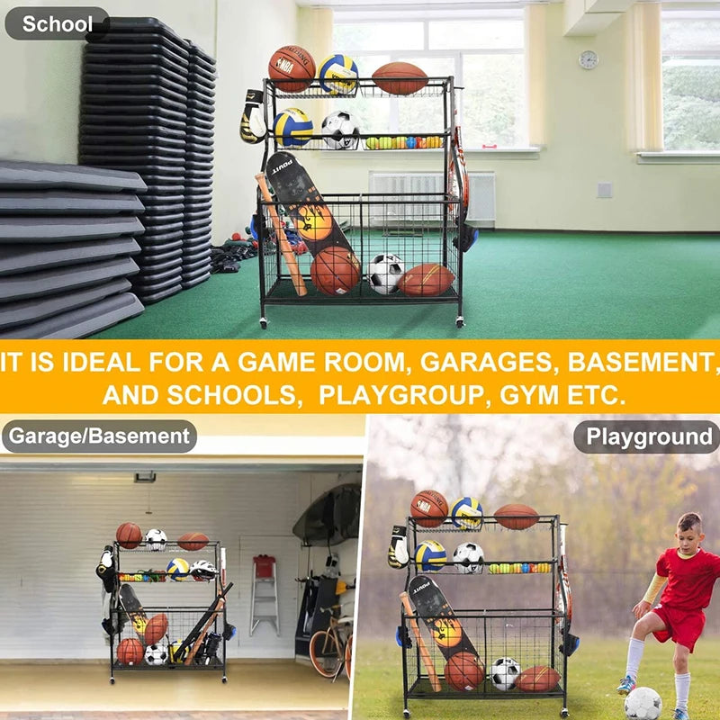 3-Tier Basketball Equipment Storage Rack