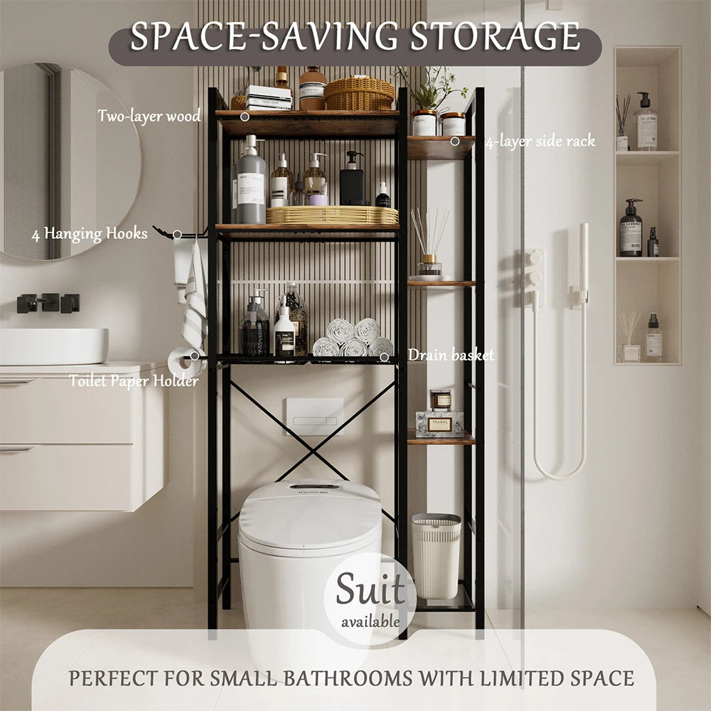 Premium 3-Tier Over-the-Toilet Storage Cabinet with Side Rack