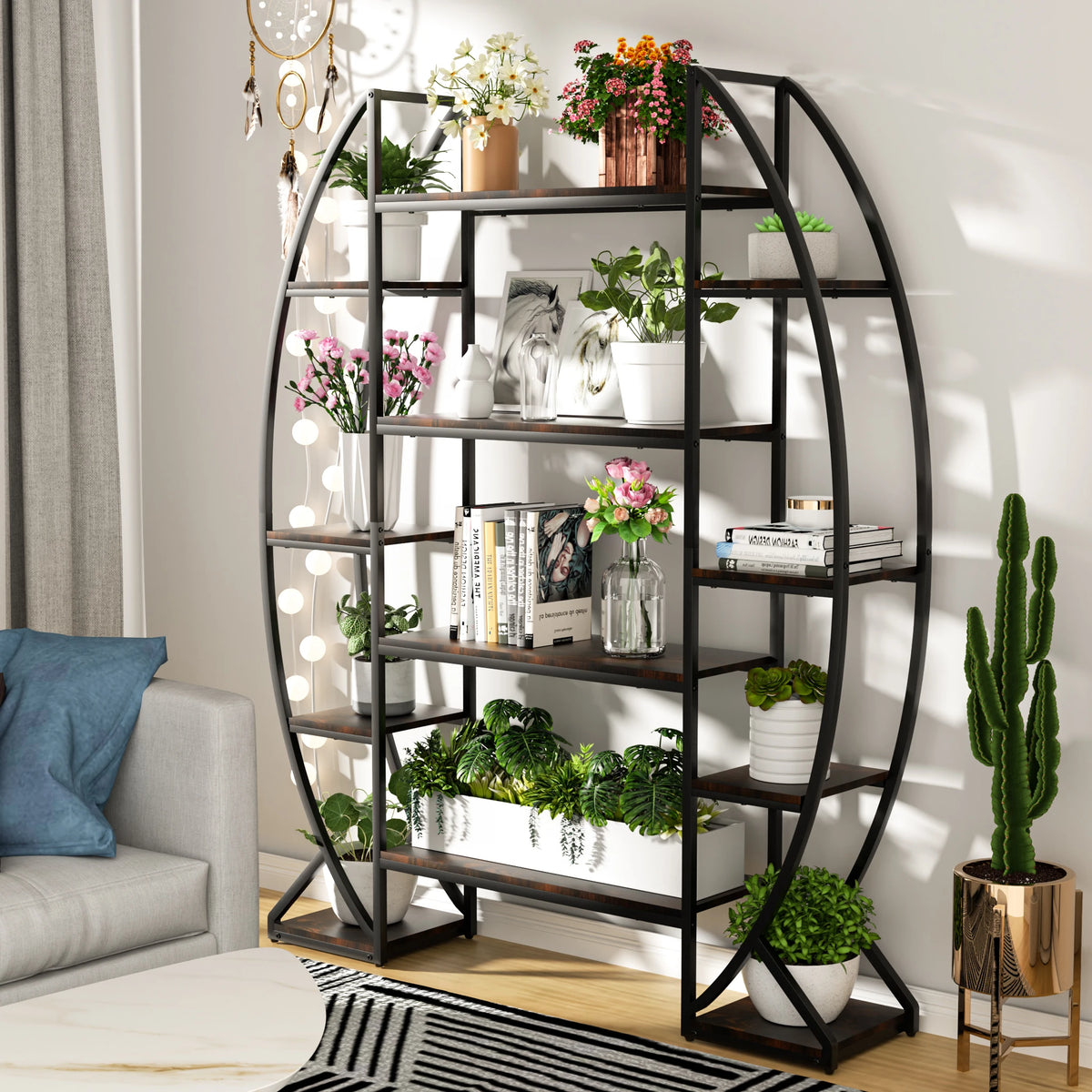 Premium Half-Moon Metal Plant Stand — 5-Tier Industrial Shelf