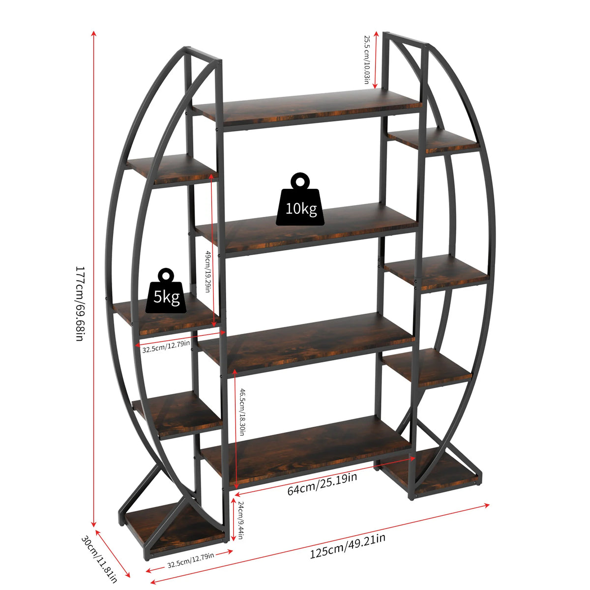 Premium Half-Moon Metal Plant Stand — 5-Tier Industrial Shelf