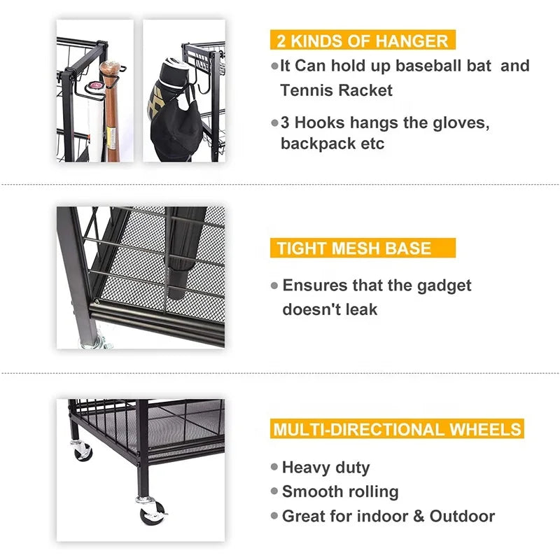 3-Tier Basketball Equipment Storage Rack