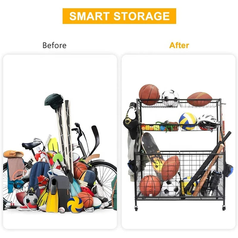 3-Tier Basketball Equipment Storage Rack