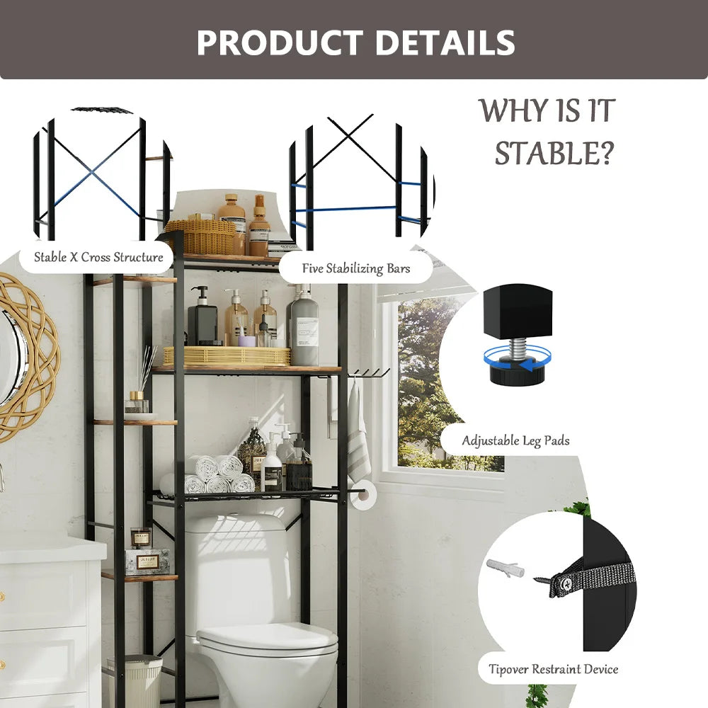 Premium 3-Tier Over-the-Toilet Storage Cabinet with Side Rack