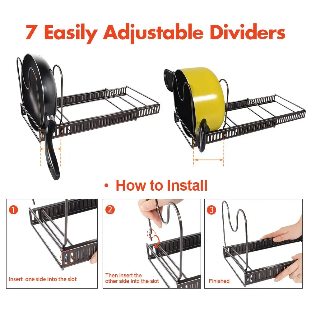 Adjustable Pan & Pot Lid Organizer Rack
