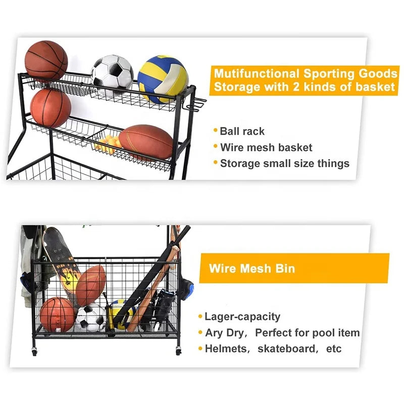 3-Tier Basketball Equipment Storage Rack