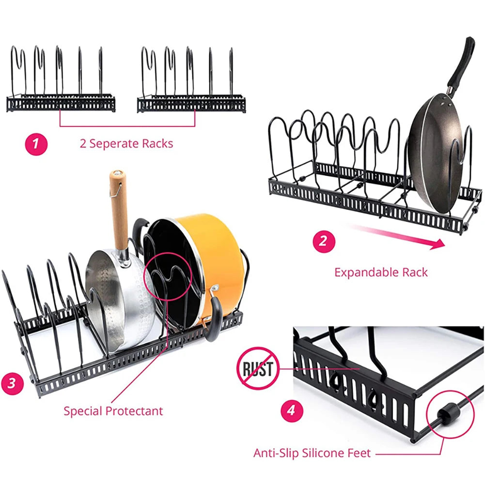 Adjustable Pan & Pot Lid Organizer Rack