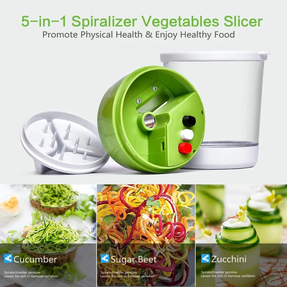 Premium 5-in-1 Handheld Veggie Spiralizer & Spaghetti Slicer