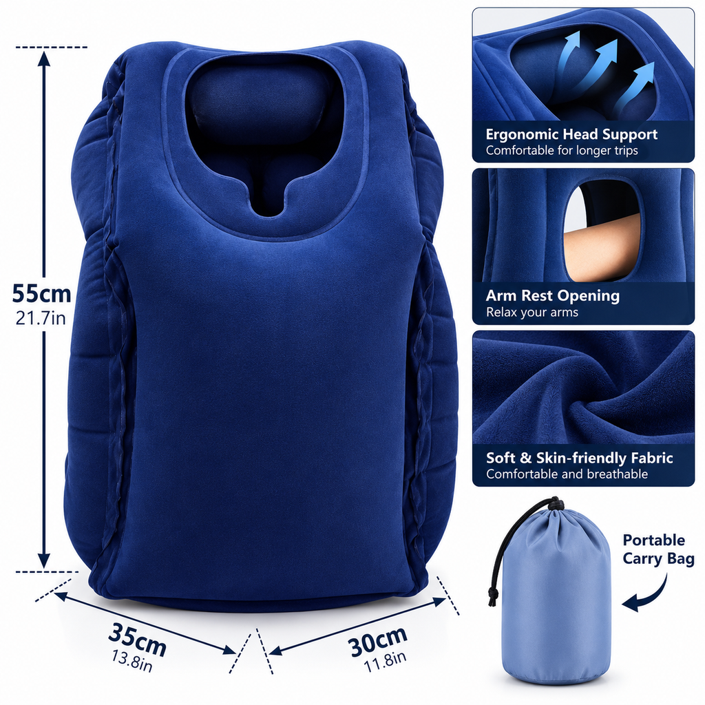 Inflatable Neck Pillow for Travel – Ergonomic & Adjustable