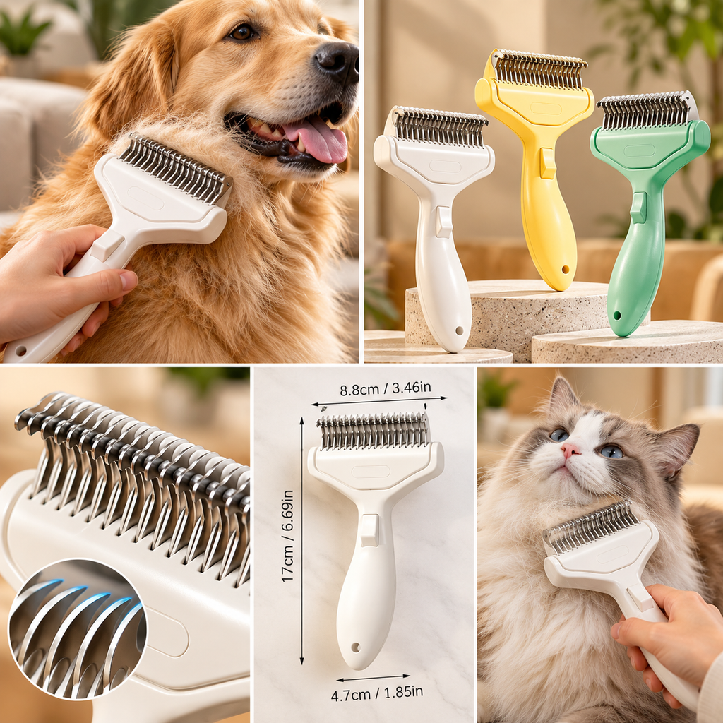 Professional Curved Pet Deshedding Comb – Stainless Steel Grooming Tool for Dogs & Cats