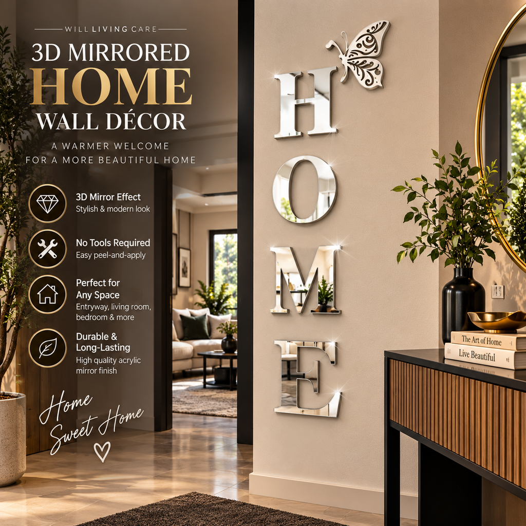 3D Mirrored “HOME” Wall Décor