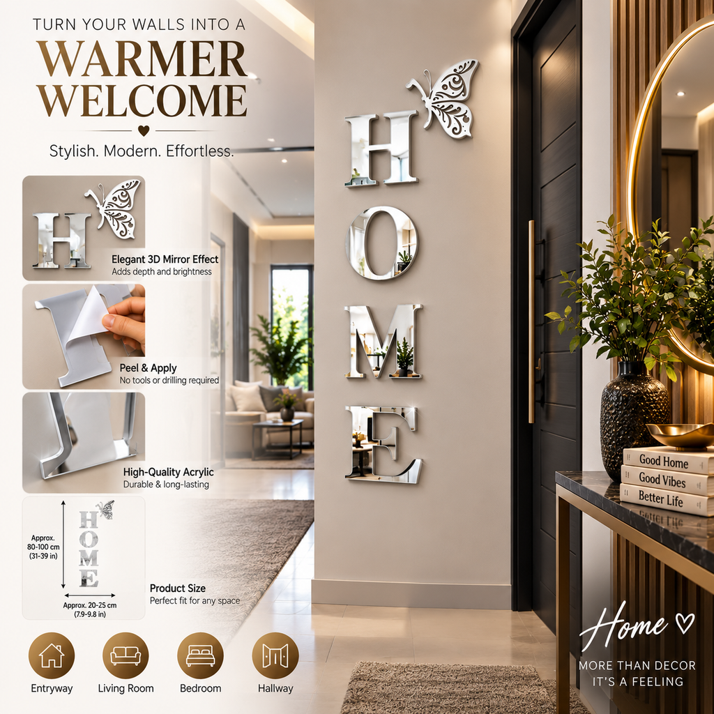 3D Mirrored “HOME” Wall Décor