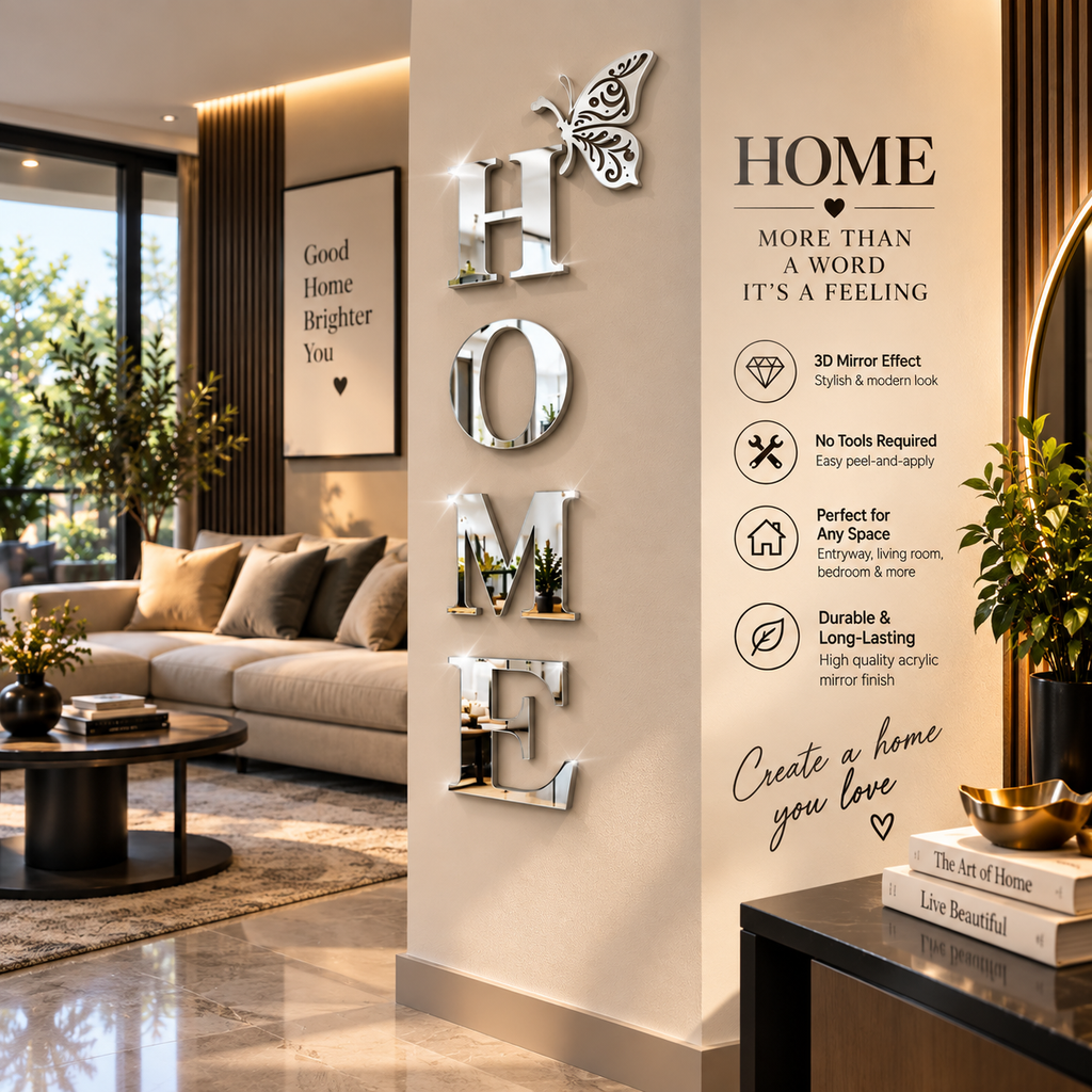 3D Mirrored “HOME” Wall Décor