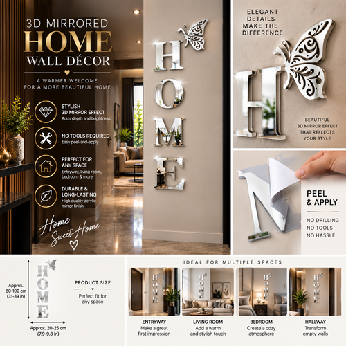 3D Mirrored “HOME” Wall Décor