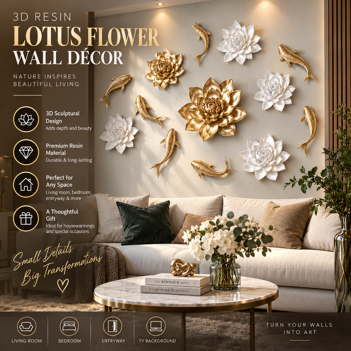 3D Resin Lotus Flower Wall Décor