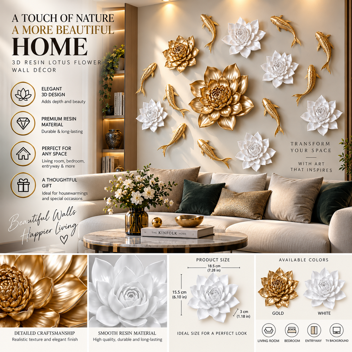 3D Resin Lotus Flower Wall Décor