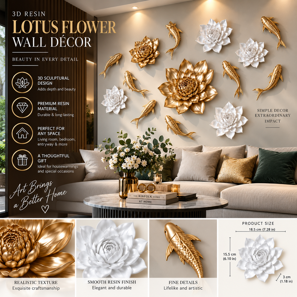 3D Resin Lotus Flower Wall Décor