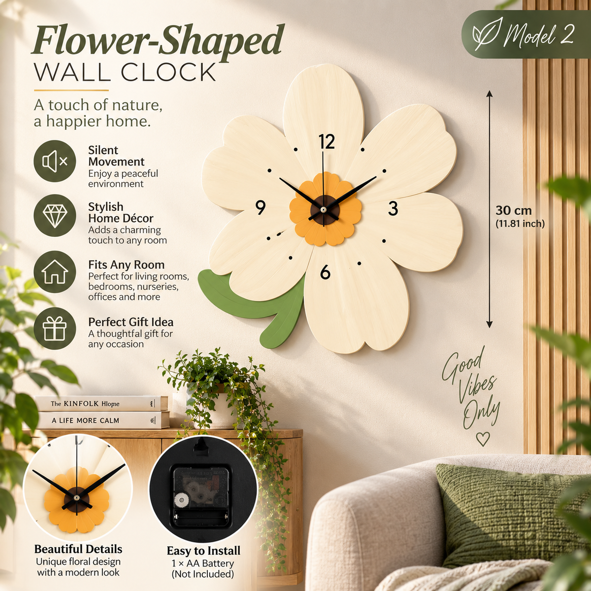 Flower-Shaped Wall Clock – Elegant Colorful Accent