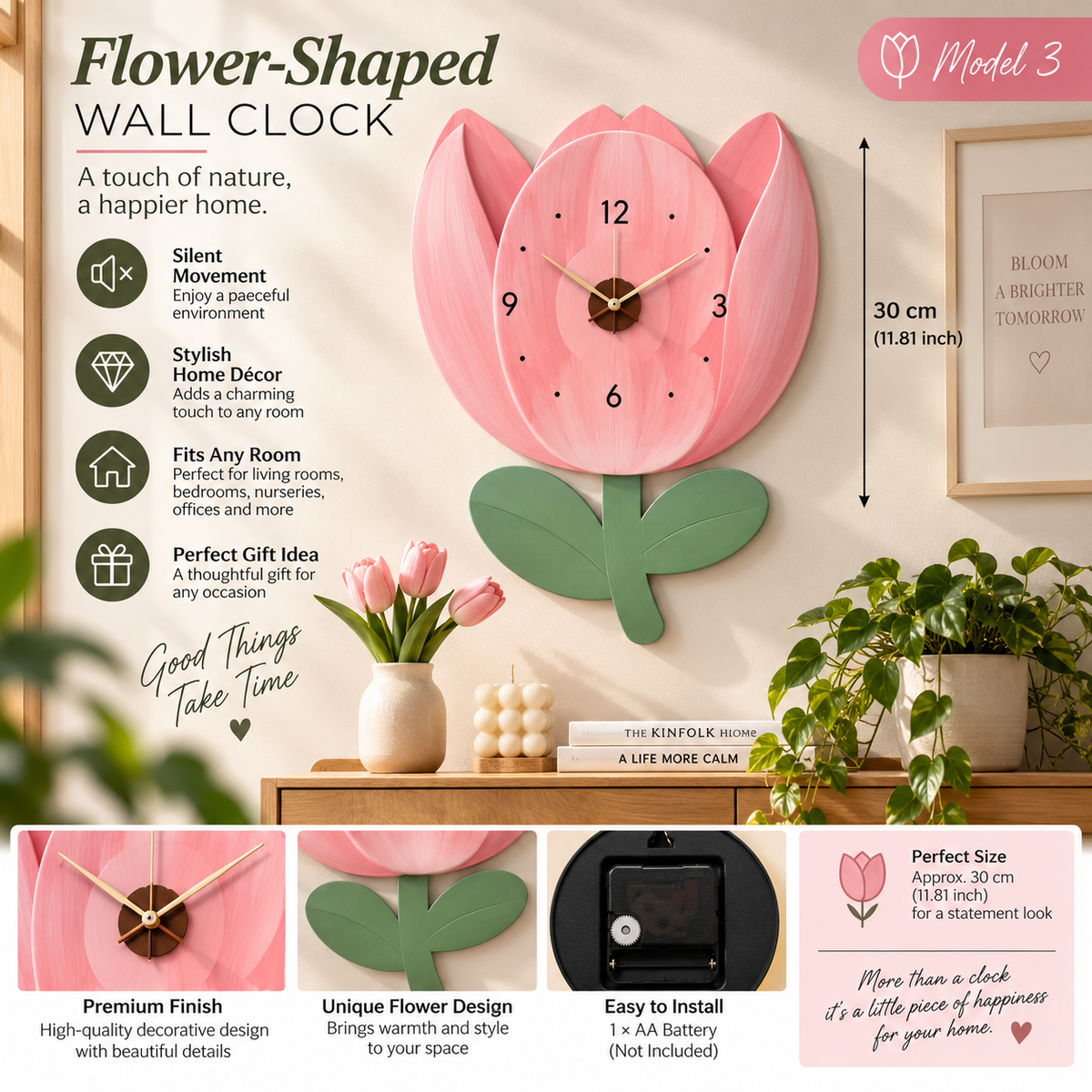Flower-Shaped Wall Clock – Elegant Colorful Accent