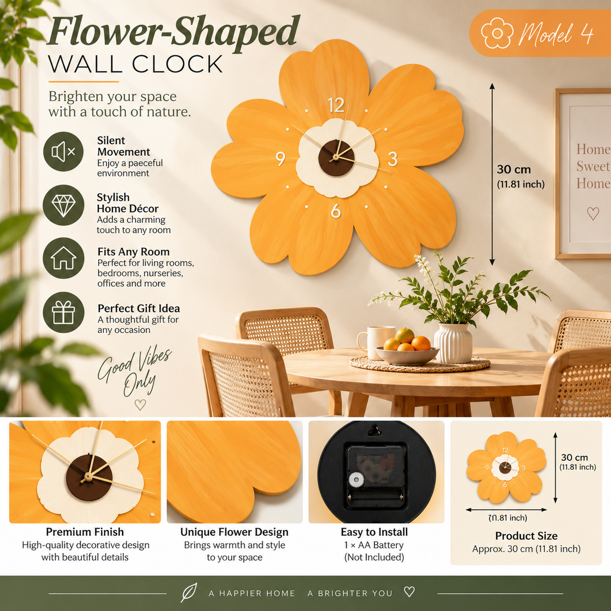 Flower-Shaped Wall Clock – Elegant Colorful Accent