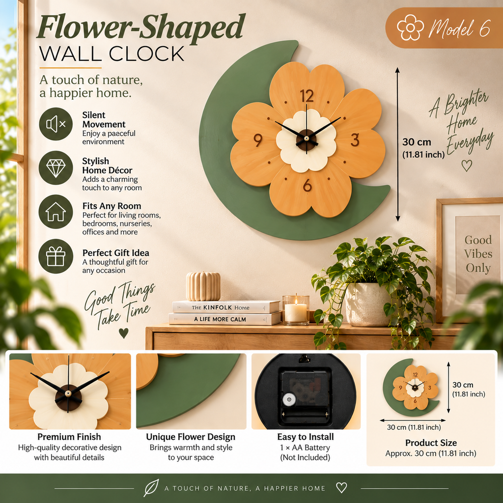Flower-Shaped Wall Clock – Elegant Colorful Accent