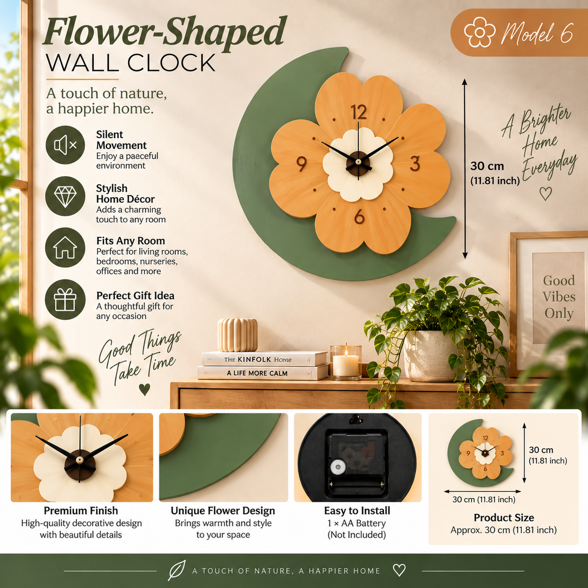 Flower-Shaped Wall Clock – Elegant Colorful Accent