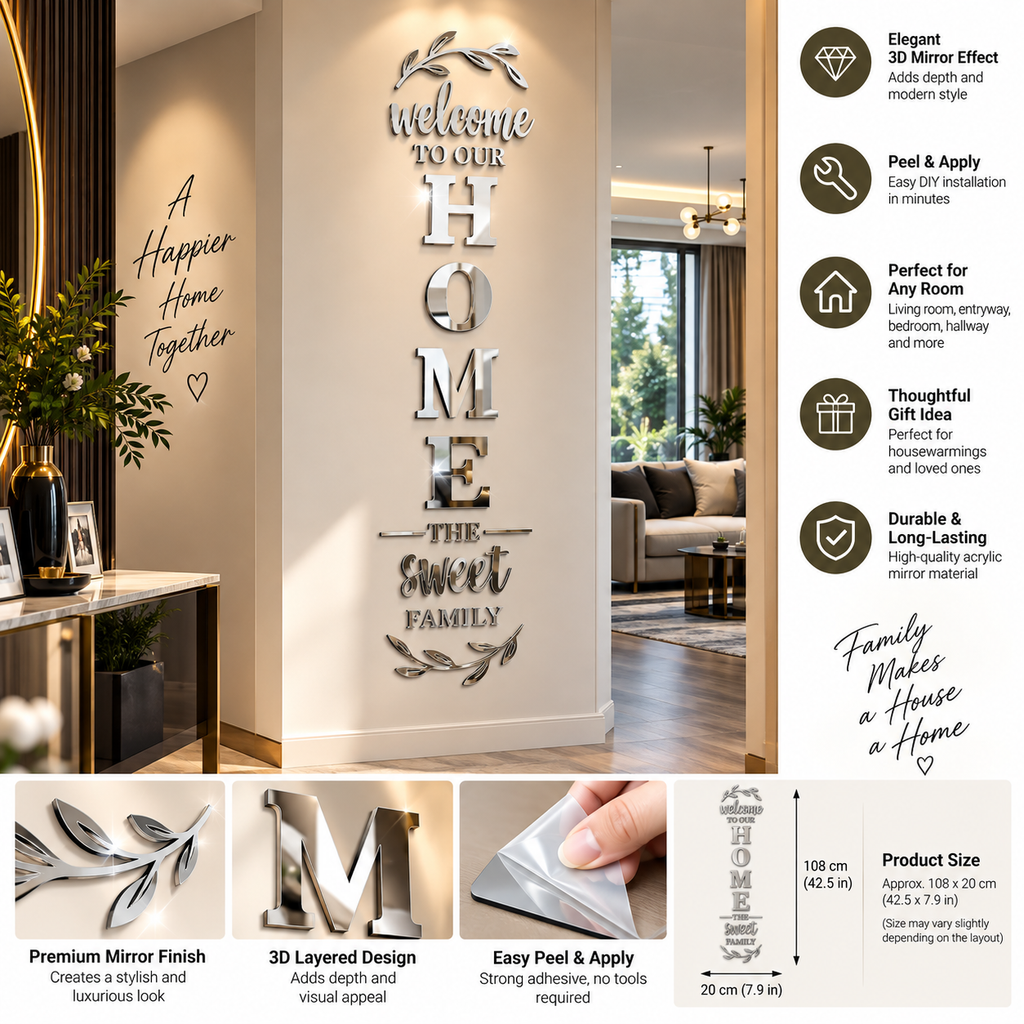 3D Mirror “Family” Wall Sticker – Elegant Home Accent