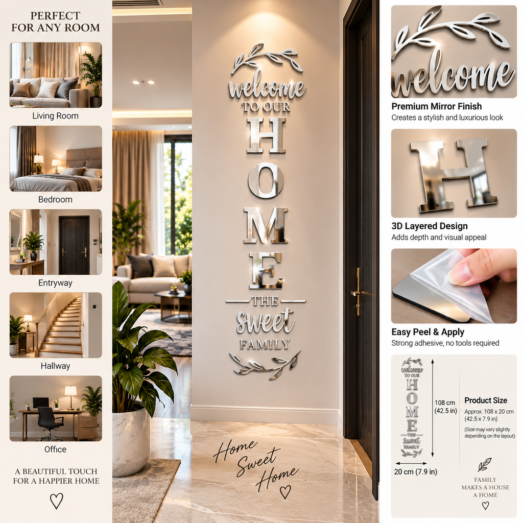 3D Mirror “Family” Wall Sticker – Elegant Home Accent
