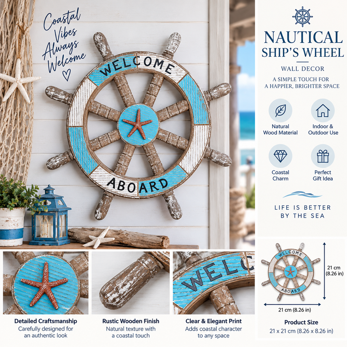 Nautical Wooden Wall Décor Set – Coastal-Inspired Accent