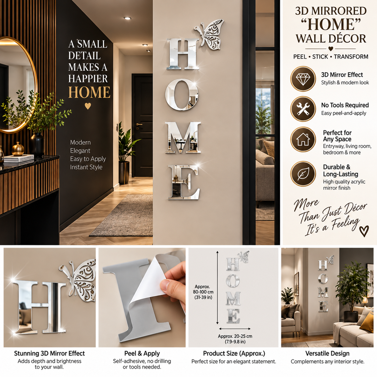 3D Mirrored “HOME” Wall Décor