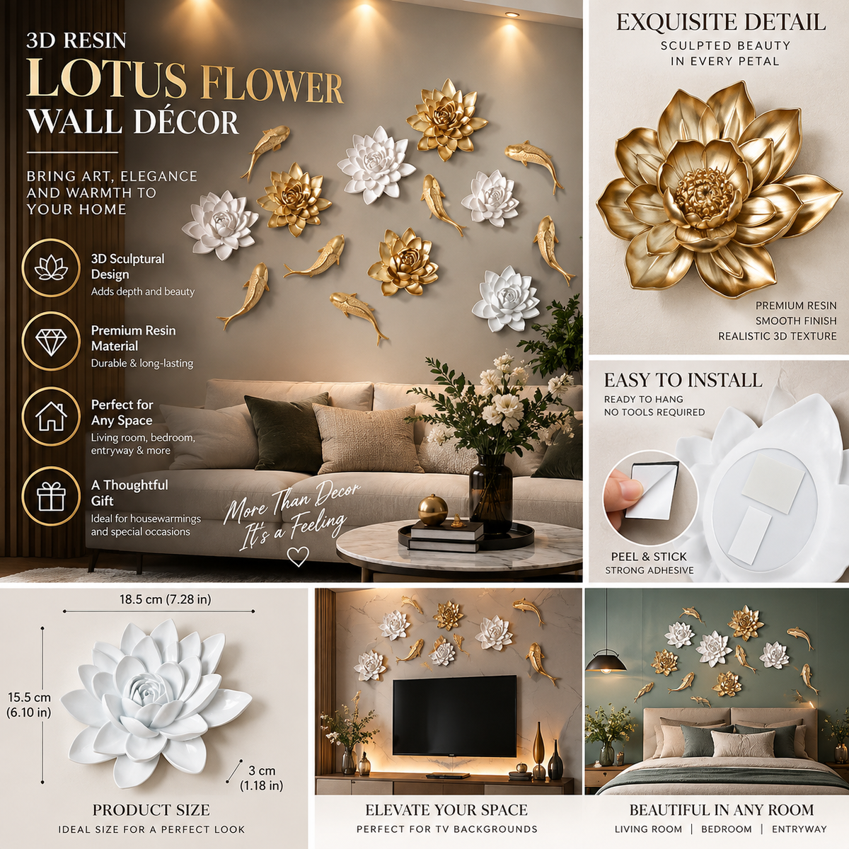 3D Resin Lotus Flower Wall Décor