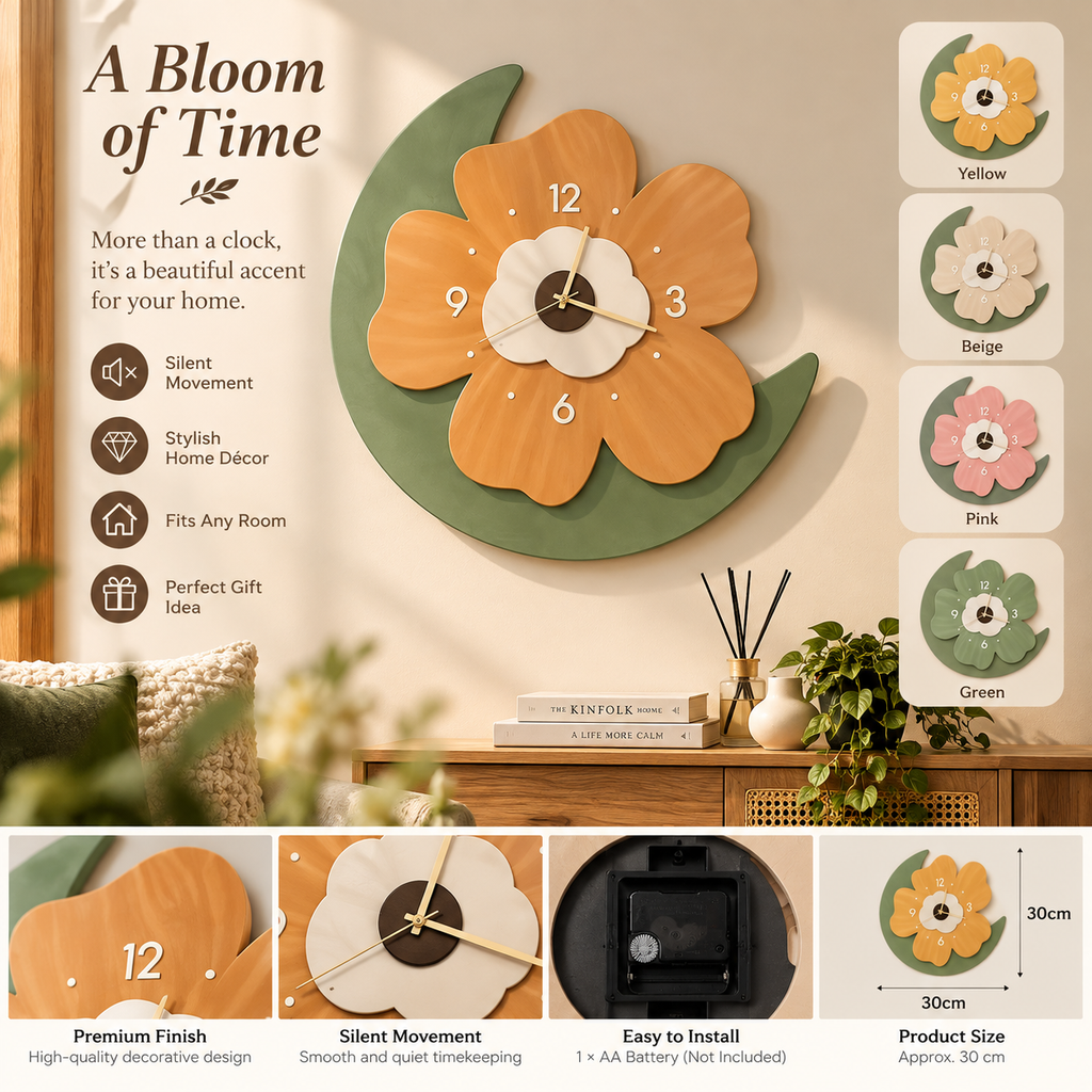 Flower-Shaped Wall Clock – Elegant Colorful Accent