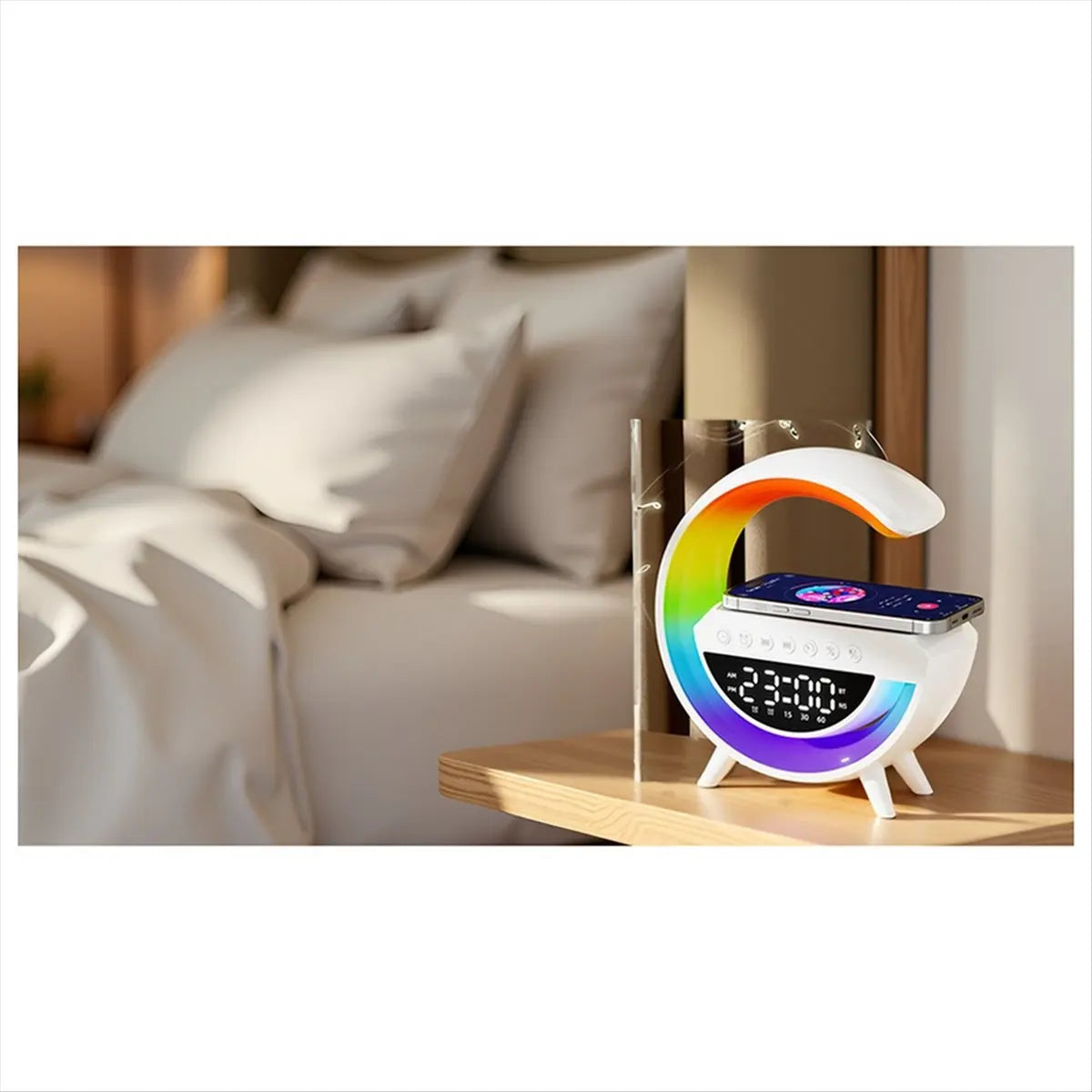 Smart Alarm Clock with Wireless Charger, Speaker & Night Light