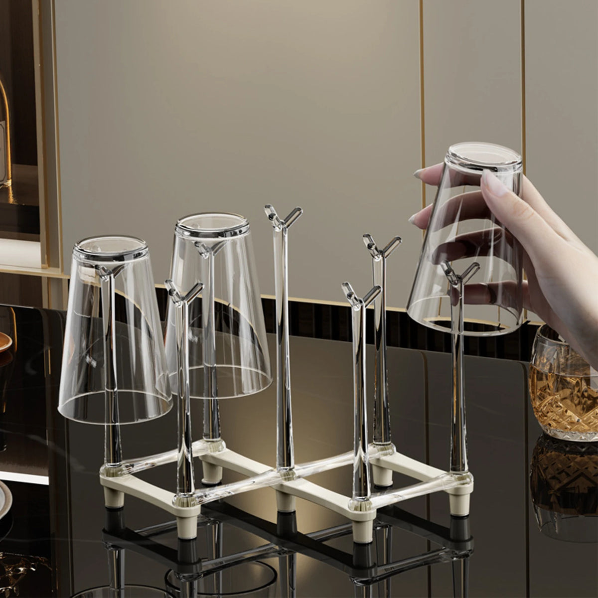 Adjustable 7-Cup Drying Rack – Retractable Space-Saving Mug & Bottle Organizer