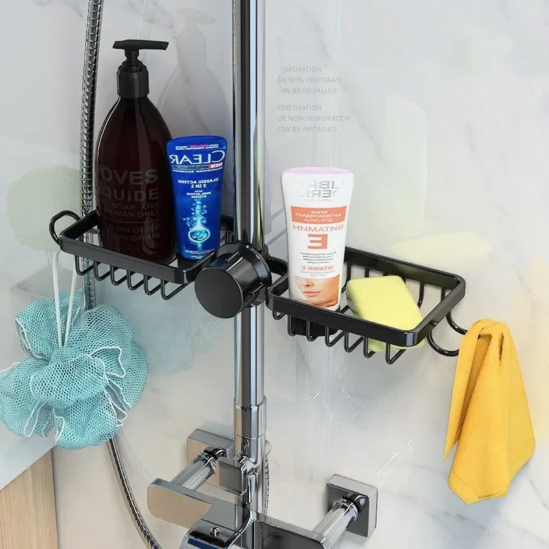 180° Rotating Aluminum Faucet Organizer Rack – Space-Saving Kitchen & Bathroom Storage
