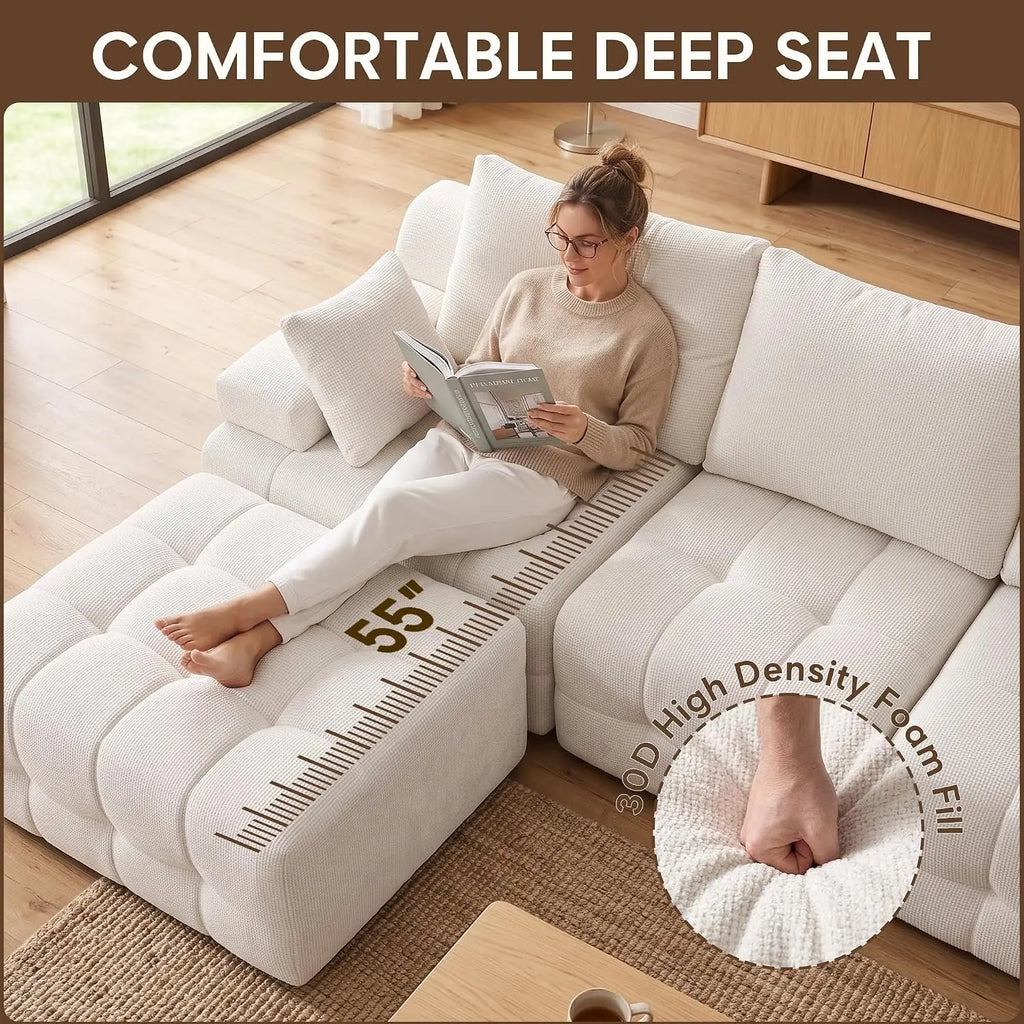 Modular Cloud Sectional Sofa — Seats 4, Washable Chenille Covers