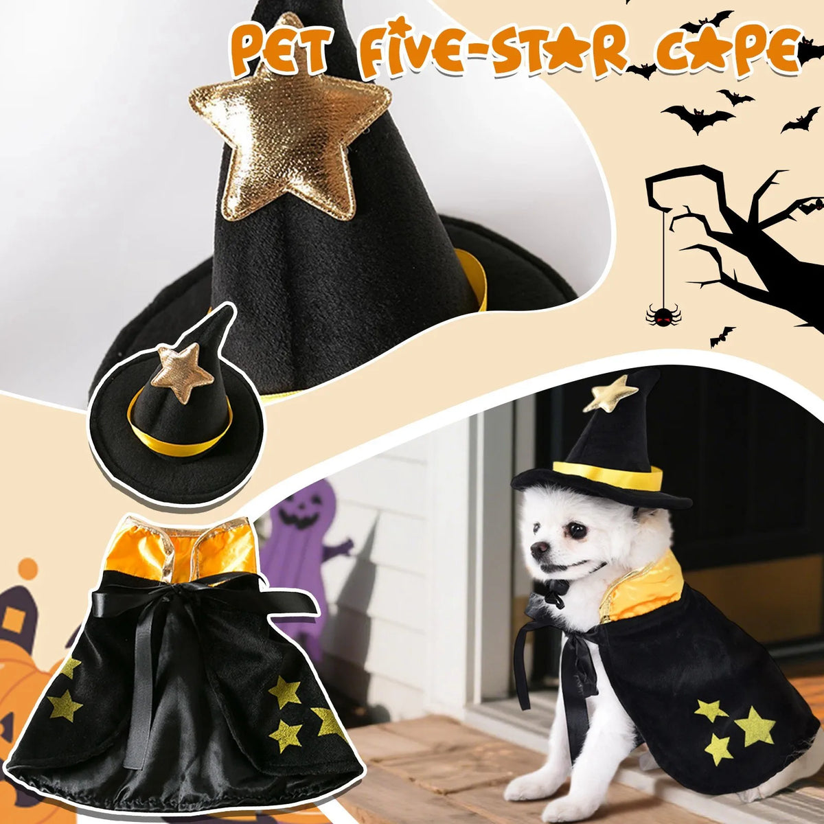 Spider Witch Cape & Hat Halloween Costume for Dogs