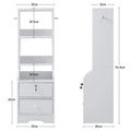 Slim White Storage Cabinet — 3-Tier Shelf & Lockable Drawer