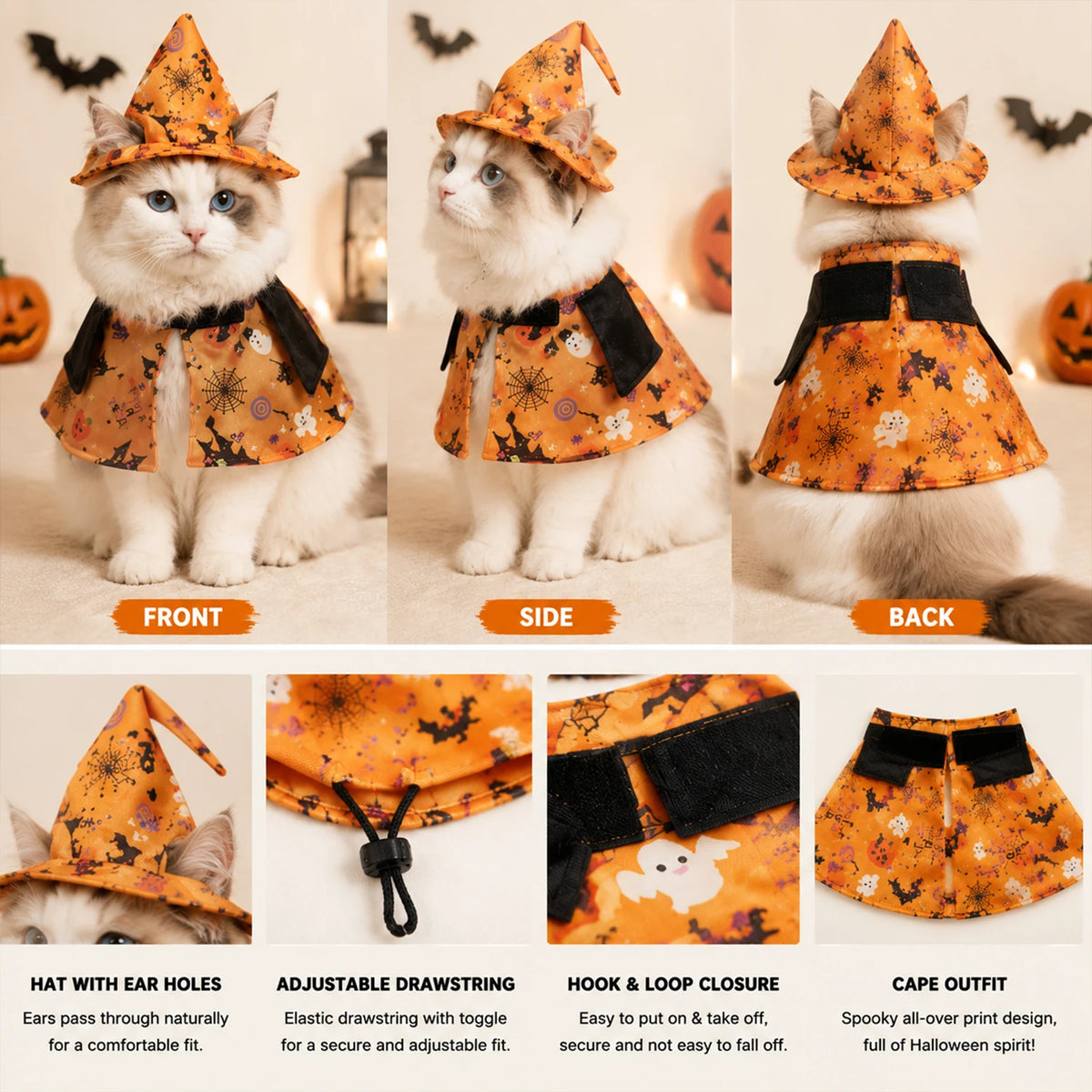 Witch Hat & Printed Halloween Costume for Pets