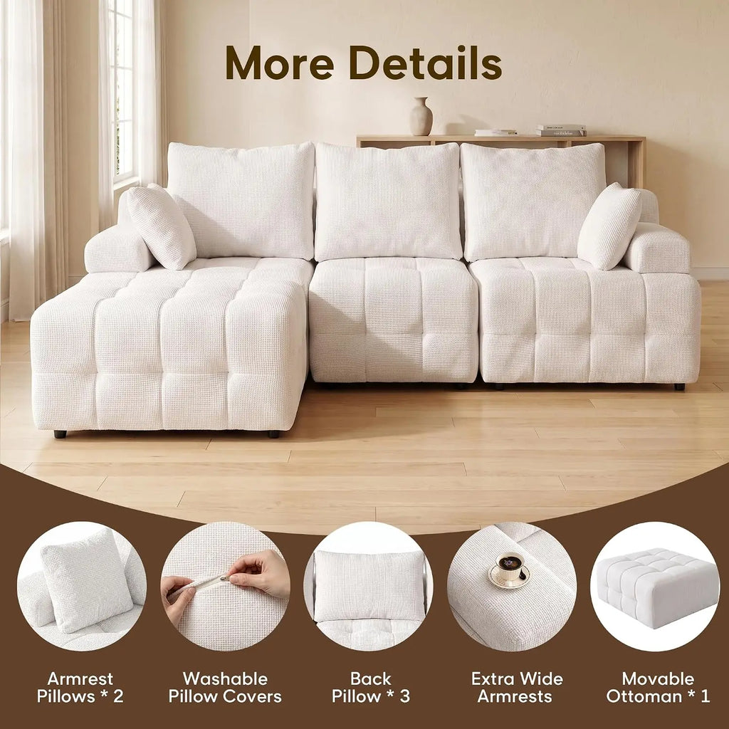 Modular Cloud Sectional Sofa — Seats 4, Washable Chenille Covers