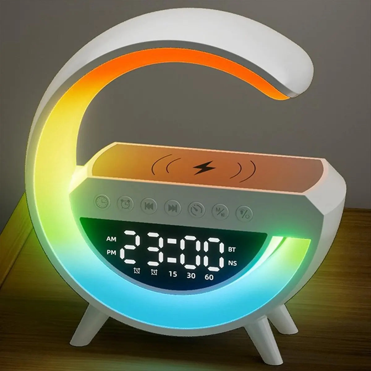 Smart Alarm Clock with Wireless Charger, Speaker & Night Light