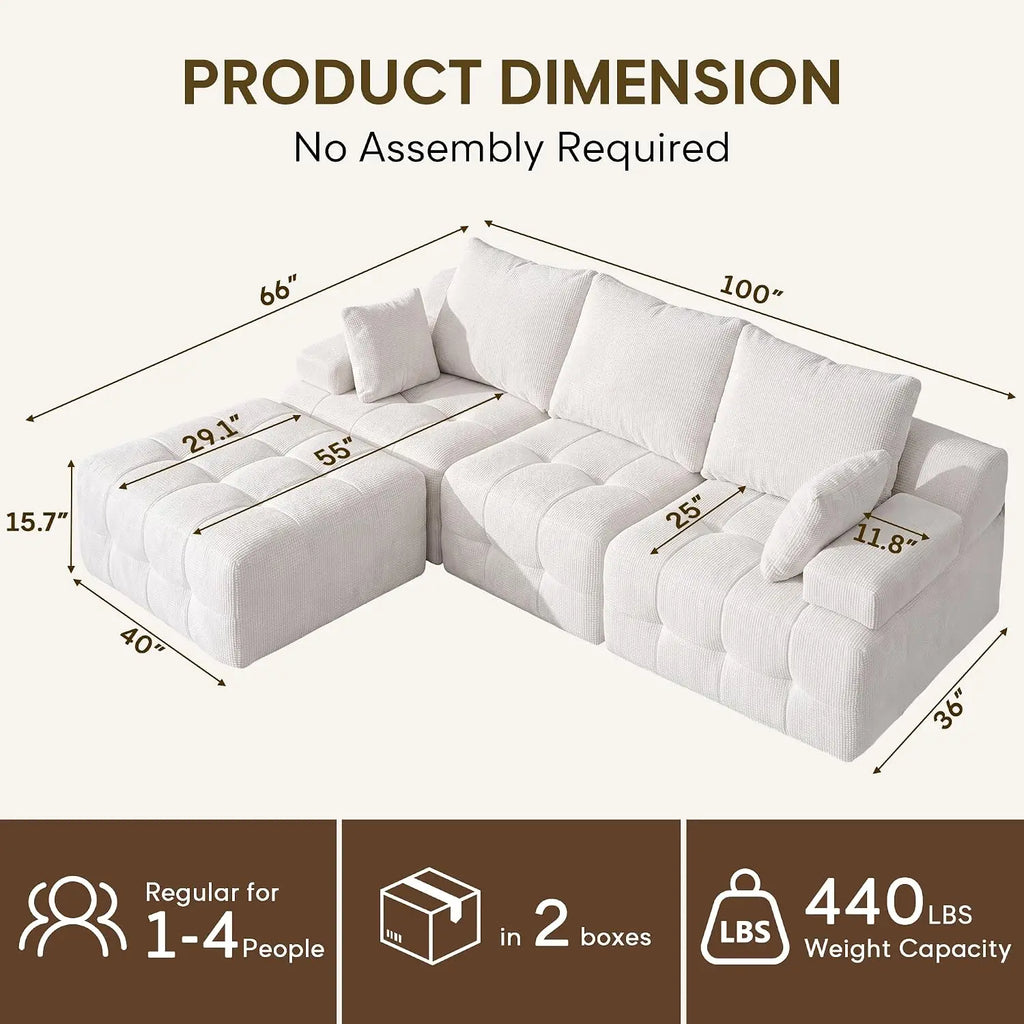 Modular Cloud Sectional Sofa — Seats 4, Washable Chenille Covers