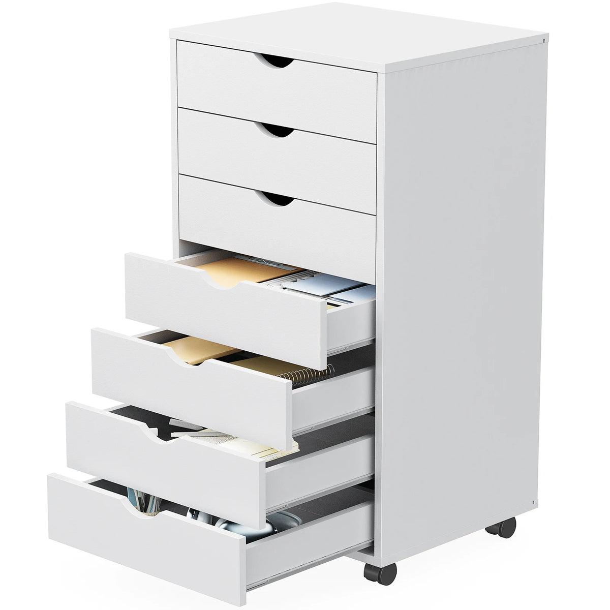 7-Drawer Storage Dresser on Wheels — Slim Wood Organizer Cabinet